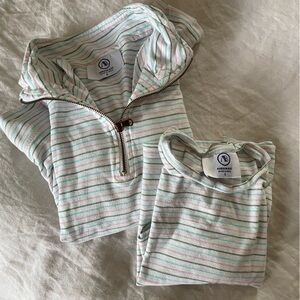 Addison Bay Striped Hooded Pullover & Tee Set in Mint, Pink, White